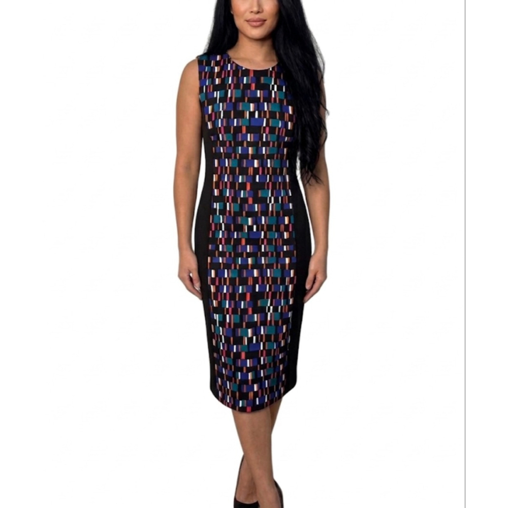 Calvin Klein Black Multi-color Sleeveless Sheath Dress Size 10